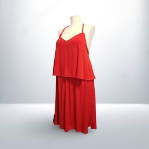 Lane Bryant Scarlet Red Halter Plunging Backline Midi Dress Sexy Plus Size Glam▾
